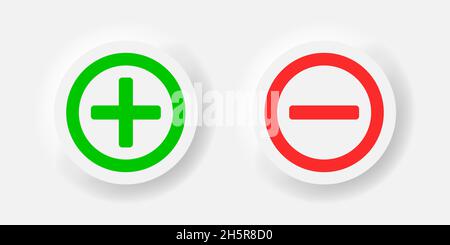 Plus and minus vector neomorphism style green and red icon, neumorphic calculation symbol marks illustration Stock Vector