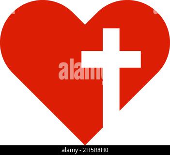 christian heart with cross in flat style, vector Stock Vector