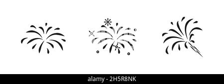 Firework vector linear doodle style icon set, fireworks symbol collection celebration explosion Stock Vector