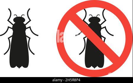 No fly with ban sign. Anti fly pest control ban, prohibition