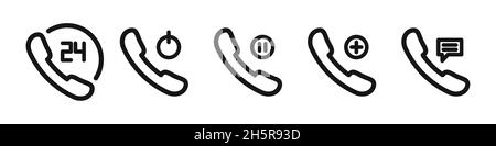 Telephone service vector support collection illustration, phone communication technology line icon set Stock Vector