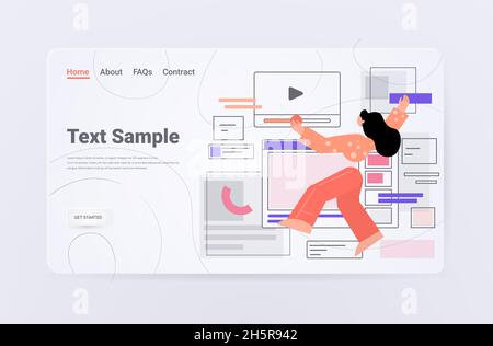 businesswoman developer creating computer app user interface ...