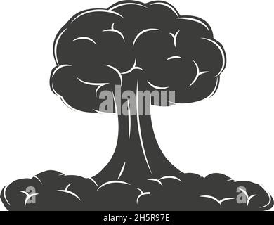 black icon style nuclear explosion, vector flat illustration Stock Vector