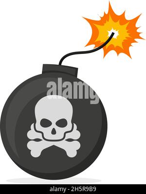 bomb with a skull in flat style on a white background Stock Vector