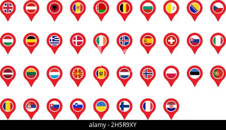 set flags of europe location labels in flat style Stock Vector