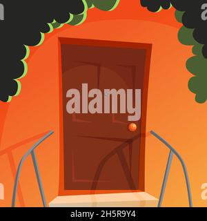 Door outside vector isolated background, flat closed entry of house, doorway backdrop. Stock Vector