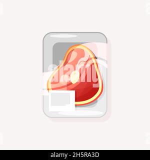 Beef butcher meat in package vector isolated, bbq food in cartoom trendy style illustration Stock Vector