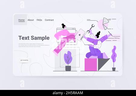 developers couple creating website ui interface web application development program software optimization Stock Vector