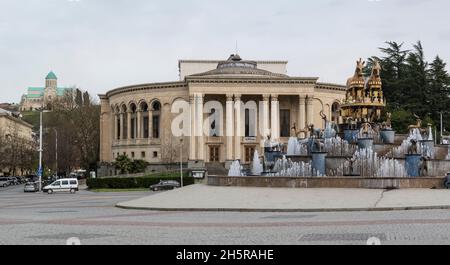 Colchis fountain and Meskhishvili Theatre in Kutaisi, Georgia, Eurasia. Stock Photo