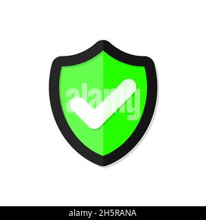 Shield green with checkmark flat security isolated safety icon. Stock Vector