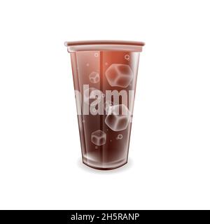 Soda ice cubes vector isolated realistic cup with bubbles, fast food drink illustration Stock Vector