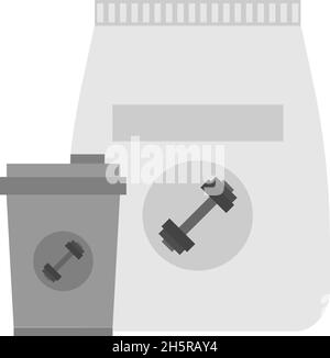 Funny smiling protein shaker bottle character with a towel, Stock vector