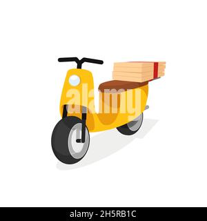Yellow scooter pizza fast food restaurant delivery vector flat isolated illustration. Stock Vector