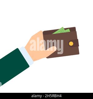 Illustration with hand wallet in flat style, finance vector isolated Stock Vector