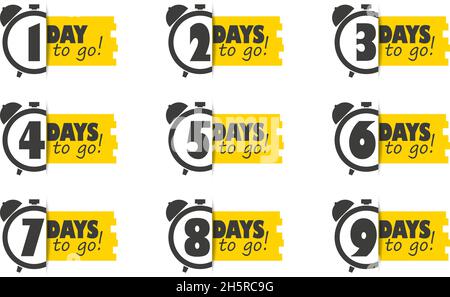 set days countdown, days left hours with shadow, flat Stock Vector