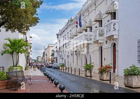 Street in Ciudad Colonial, Spanish historic neighborhood in the city Santo Domingo, Dominican Republic, Hispaniola, Greater Antilles, Caribbean Stock Photo