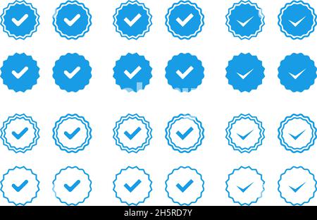 blue icons official checkmark set isolated in flat style, vector Stock Vector