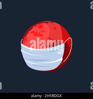 Coronavirus, infected by virus planet globe Earth in protection mask isolated vector flat illustration. Stock Vector