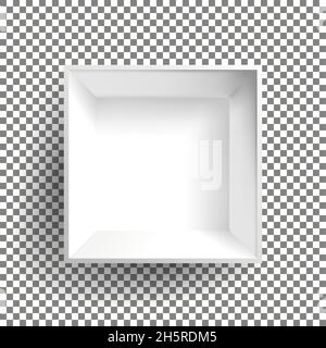 3d white opened box, top view empty cardboard package, vector isolated mock up illustration. Stock Vector