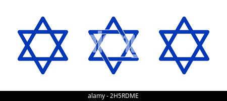 Set blue star of David icon on white backdrop. Religion holiday design Stock Vector