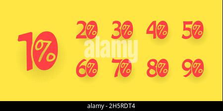 Sale set interest on yellow background. Discount sticker. Isolated illustration Stock Vector