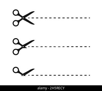 Scissors, trim line icons set. Vector line illustration on white background Stock Vector