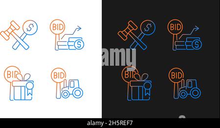 Agriculture auction components gradient icons set for dark and light mode Stock Vector