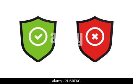 Illustration with shield check cross mark. Vector shield icon set Stock Vector