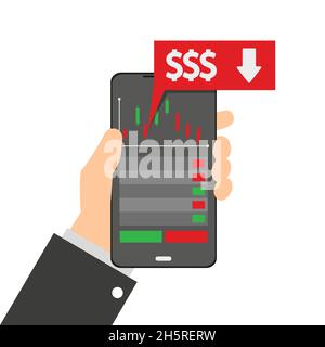 Financial growth. Mobile phone. Growth graph trade. Flat vector illustration Stock Vector