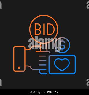 Charity auction gradient vector icon for dark theme Stock Vector