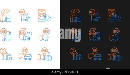 Types of auctions gradient icons set for dark and light mode Stock Vector