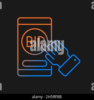 Auction mobile app gradient vector icon for dark theme Stock Vector