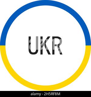 Ukraine flag circle on yellow background. Vector icon. Isolated object. Stock Vector