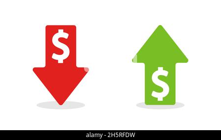 dollar decrease icon. Money symbol with arrow stretching rising drop ...