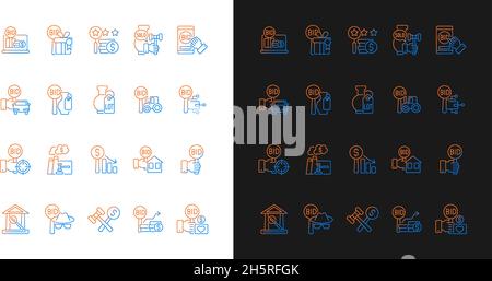 Auction gradient icons set for dark and light mode Stock Vector