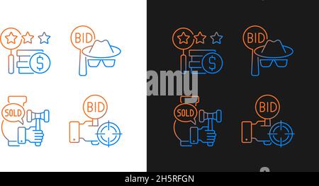 Auction components gradient icons set for dark and light mode Stock Vector