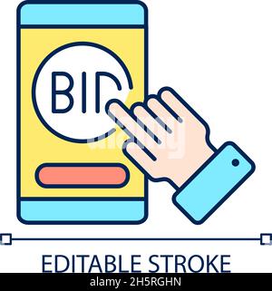 Auction mobile app RGB color icon Stock Vector