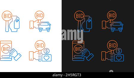 Auction items gradient icons set for dark and light mode Stock Vector