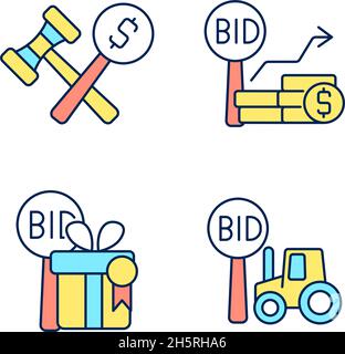 Agriculture auction components RGB color icons set Stock Vector