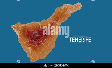Topographic map of Tenerife, Canary Islands, Spain. Vector detailed elevation map of island. Geographic elegant landscape outline poster. Stock Vector