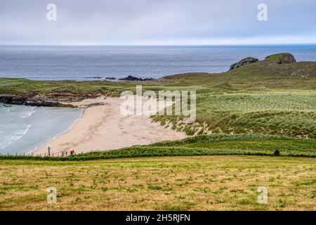 Remote empty beach of Breckon Sands on Yell, Shetland.