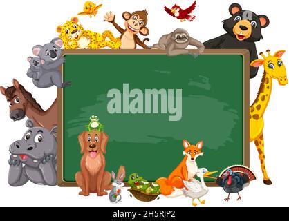 Empty blackboard with various wild animals in the forest illustration ...