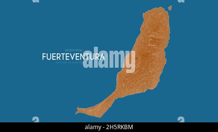Topographic map of Fuerteventura, Canary Islands, Spain. Vector detailed elevation map of island. Geographic elegant landscape outline poster. Stock Vector