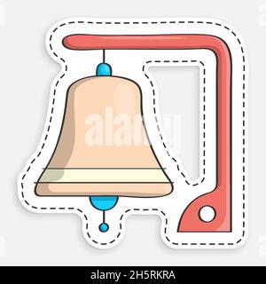 cartoon icon of doodle ship bell on mount. Ringing bell on boat. Vector isolated on white background Stock Vector