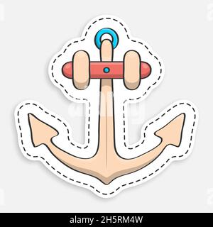 cartoon icon of doodle ship anchor. Safe anchorage of ships in port. Vector isolated on white background Stock Vector