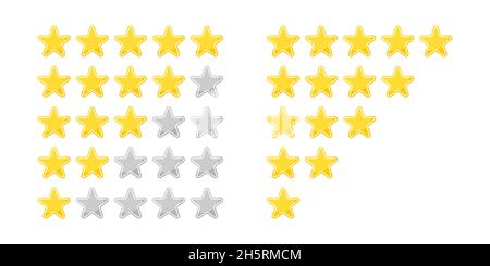 Star set 5 gold icon review. Vector isolated illustration in flat Stock Vector