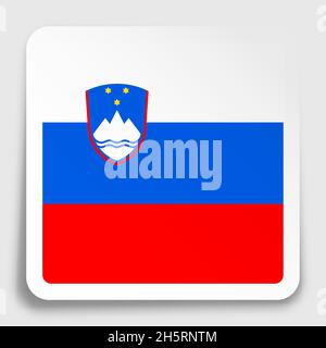 Slovenia flag icon on paper square sticker with shadow. Button for mobile application or web. Vector Stock Vector