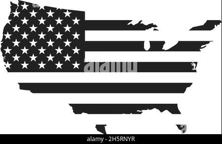 USA flag and map black icon. Simple vector illustration in flat style. Stock Vector