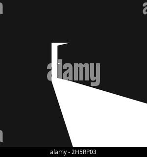 Light black door open in abstract style on dark background. Vector illustration concept in flat Stock Vector
