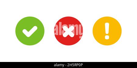 Check, cross and exclamation mark set icon, vector illustration in flat style Stock Vector